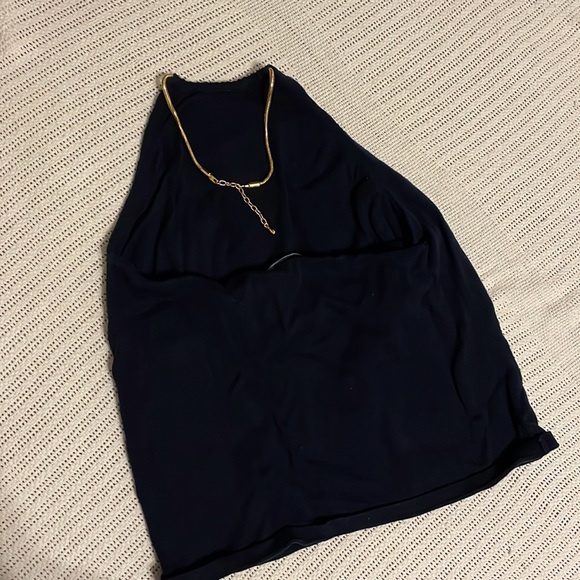 Black Halter top attached with gold necklace. BRAND: Chaps. SIZE: Large - Picture 2 of 3